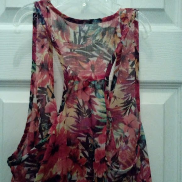 Flowy Flowered Chiffon Racerback Tank Sz-L - Picture 2 of 6